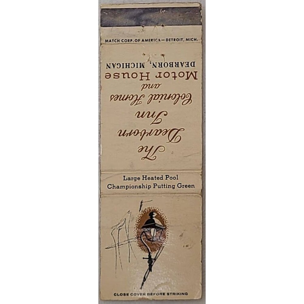 Vintage Matchbook Cover Dearborn Inn and Edward’s Tavern Dearborn MI Michigan